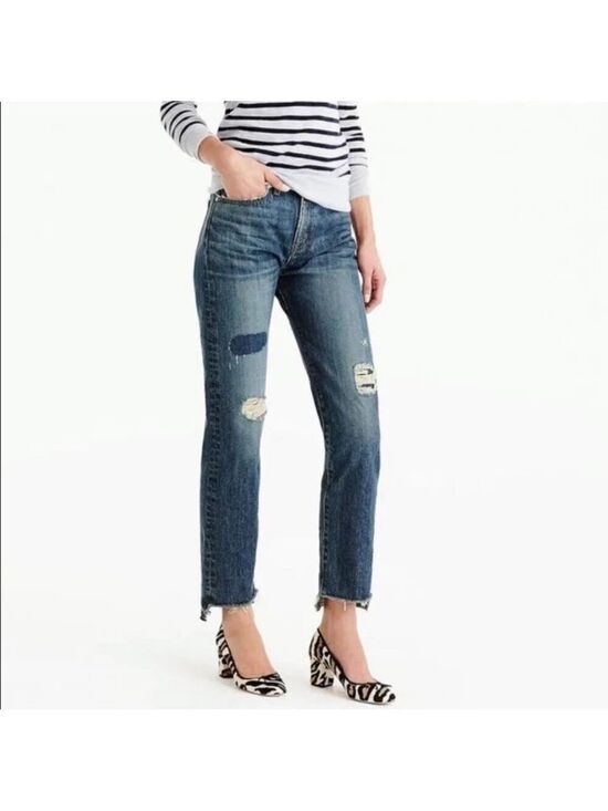 Point Sur Denim Denim - Point Sur Shoreditch Straight Leg Raw Hem Denim Jeans Patch Distressed sz 28